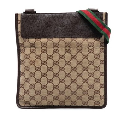 Gucci GG Canvas Web Crossbody Pre-Loved Umhängetasche Beige