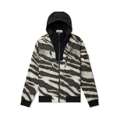 Stone Island Zebra Windbreaker Jacket Mens M Black White Cotton Hooded