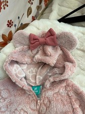 NWT Disney Baby Girl 6/9M Hooded Playsuit Minnie Mouse Pink Soft Full Zip Winter