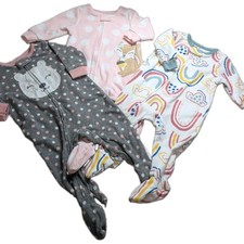 Carter's Baby Girl Footed Sleeper Pajama Lot 6M Fleece Rainbow Bear Deer 3 Pc