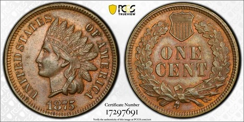 1875 Indian Head Cent 1c RPD-FS-302 PCGS AU58