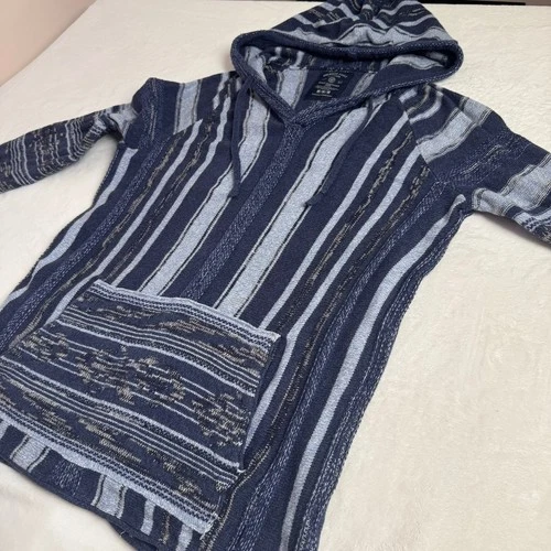 American Eagle Mens Blue Striped Baja Hoodie Knit Cotton Sweater Size M YEAR2014 video thumbnail