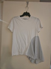 Stella McCartney Women's White and Blue Top Asymmetrical Hem