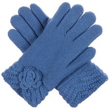 BYOS Women  s Winter Fashion Flower Cuff Warm Faux Fur Fleece Lined Steel Blue