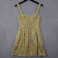Free People Dress Womens Small Yellow Poppy Petals Corset Fit Flare Mini Boho