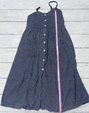 Glory Milano Striped Button Front Midi Dress Black Viscose Cami Smocked Sundress
