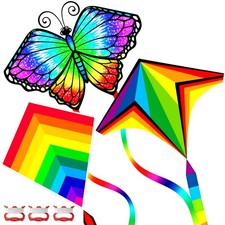 3 Pack Kites Set, Large Rainbow  Butterfly Kites for Ages 4-8 8-12  Adults,...