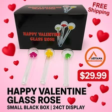 Happy Valentine Glass Rose – Small Black Box | 24ct Display
