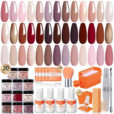 Modelones Dip Powder Nail Kit Starter, 20 Colors 27 Piece Set, Brown Pink 