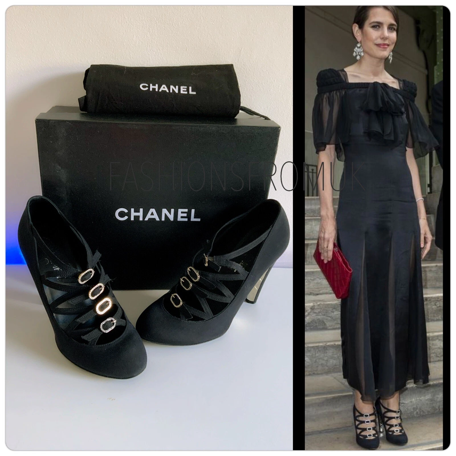 Chanel — CHANEL Runway Black Satin Buckle Strappy  Heels Sz 40