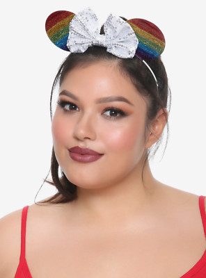 Disney Minnie Mouse Sequins Bow Rainbow Pride Ears Headband 