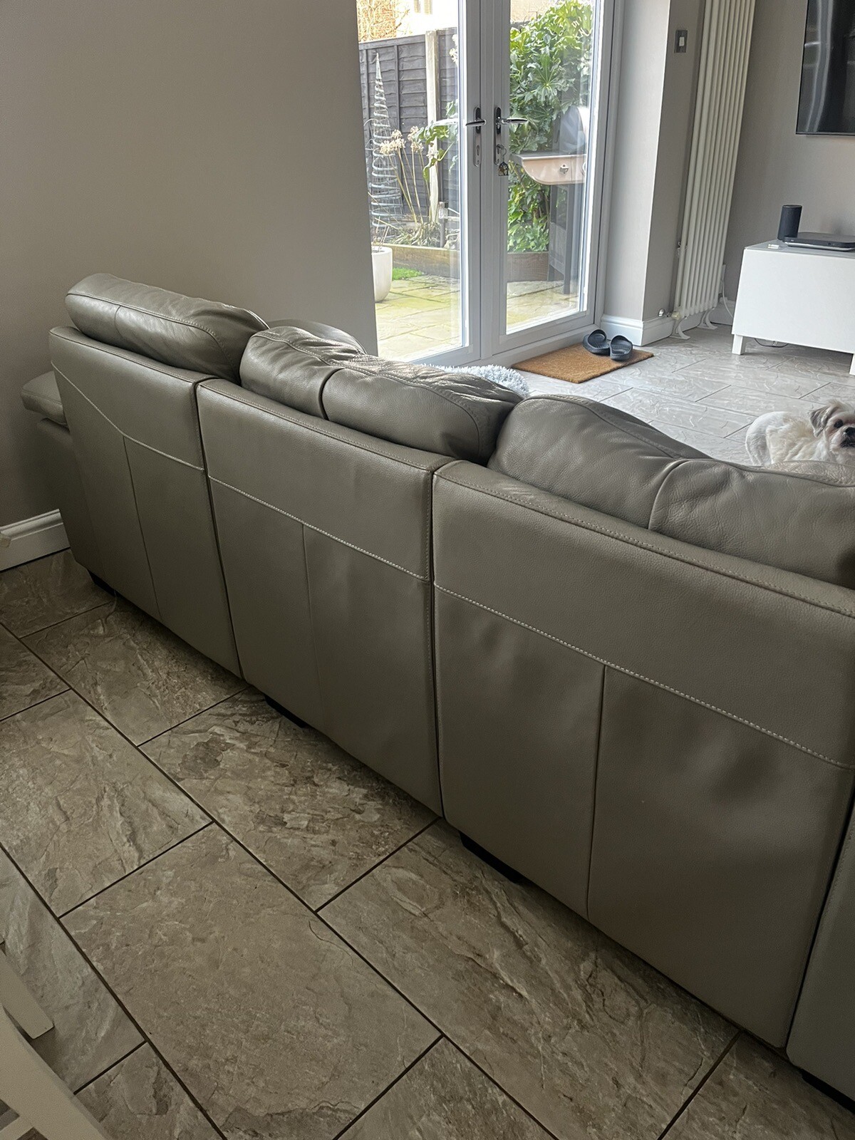 DFS Light grey used leather corner sofa eBay