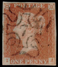 1841 QV 1d Red-brown Very Fine Used Number 7 in MALTESE CROSS SG 8m