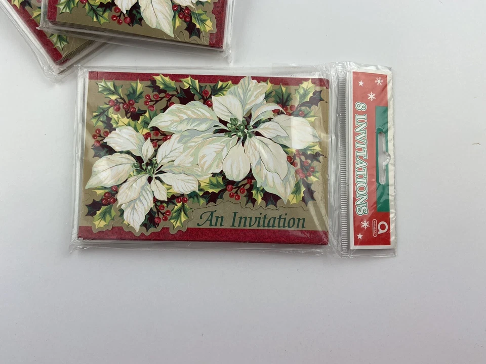 Lot Of 6 Poinsettia Elegance Christmas Holiday Party Invitations - Image 2 of 4