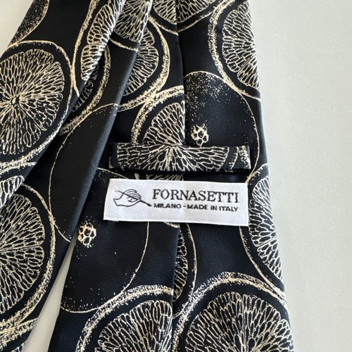 Fornasetti Silk Tie. Black with Light Brown Oranges. 58”x 4.25” - Picture 4 of 6