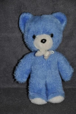 🍀Doudou Ours NOUNOURS Bleu Pompom Blanc Hochet Peluche 25 Cm Vintage Ancien - Photo 1/4