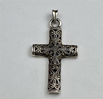 Vintage Sterling Silver & Marcasites Filigree Cross Pendant | eBay