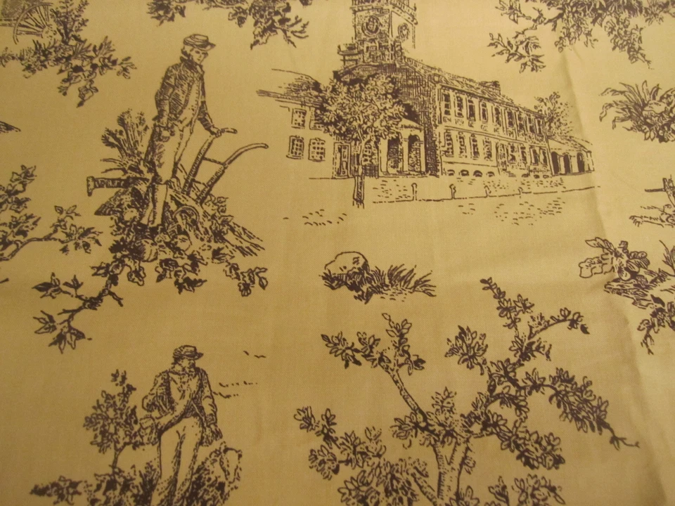 Marcus Cotton  fabric Classic Toile Judie Rothermel Dark Brown on Tan 1yd 30"x44 - Image 3 of 4