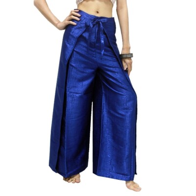 Women's Thai Fisherman Pants Deep Blue Palazzo Harem Wrap Hippie