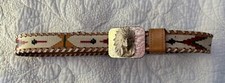 Thunderbird Belt Womens 33  - 36  Painted Leather Indian Chief Buckle Texas Steer