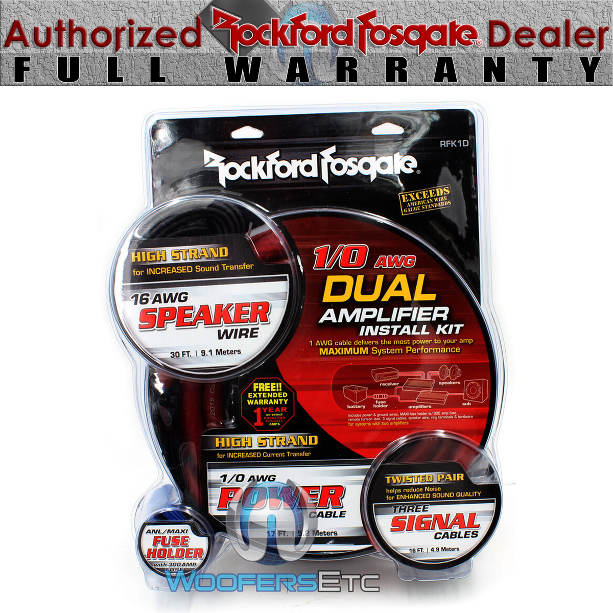 RFK1D ROCKFORD FOSGATE 0 GAUGE AMP GA SUBWOOFER AMPLIFIER WIRE