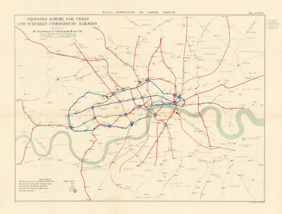 Vorgeschlagenes Schema für Stadt- & S-Bahn 1906 alte antike Karte