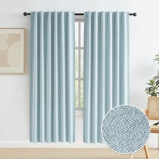 Full Shading Blackout Linen Curtains Set, Pair of Energy Smart Noise Reducing Dr