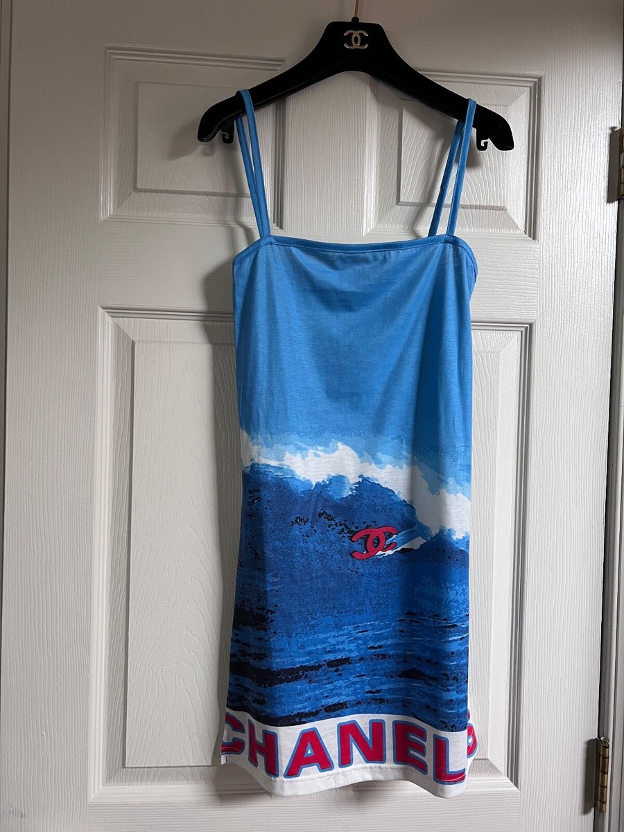 CHANEL 02S SURF VINTAGE BLUE WHITE DRESS RED CC LOGO CHANEL CHANEL 02S SURF VINTAGE BLUE WHITE DRESS RED CC LOGO CHANEL