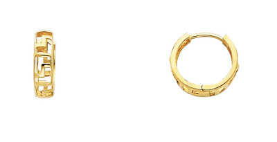 14K Massiv Gelbgold 4 mm Griechischer Schlüssel Huggies Reifen Ohrringe