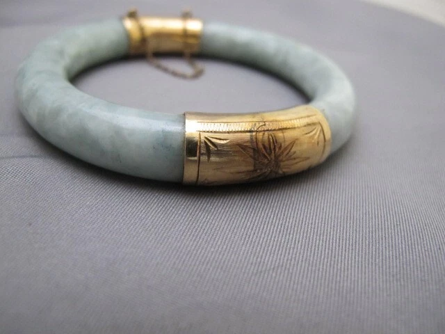 Винтажный 14K золото и нефрит Гонконг китайский шарнирный браслет-6 1/4 дюйма - Изображение 2 из 4