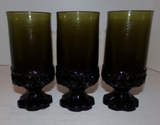 Tiffin Franciscan Madeira footed green 6-1/2" tall 12oz set of 3 Glasses