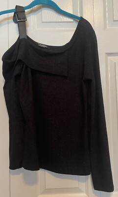 Venus Sparkly Black Blouse With Leather Strap 