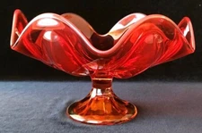 Vintage Viking Persimmon Orange Glass Pedestal Bowl Dish MCM