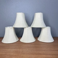 Set of 5 - Chandelier Lamp Shades Light Bulb Clip On Bell Fabric Beige White 5"