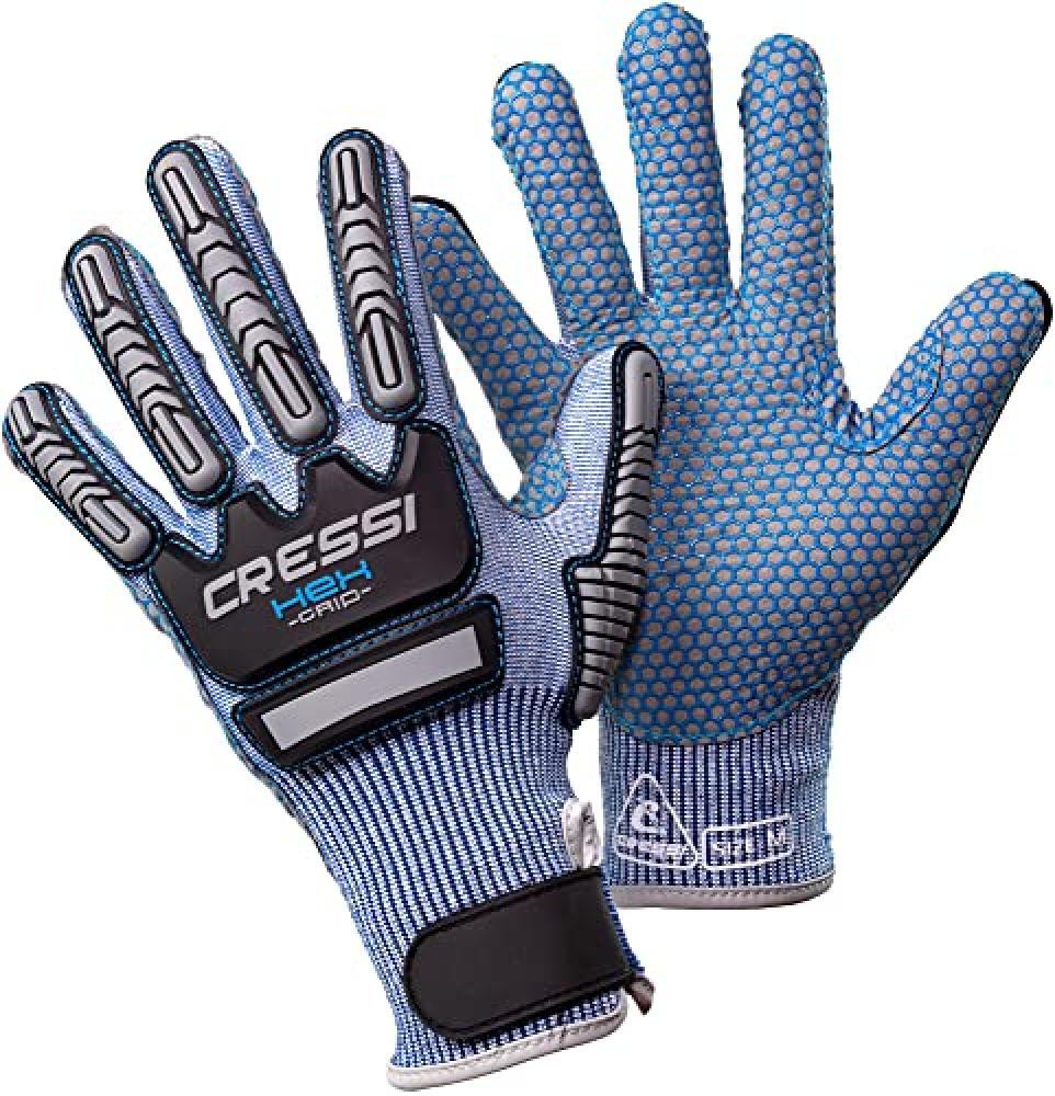 (TG. L) Cressi Hex Grip Gloves, Guanti per Immersione Unisex Adulto, Blu, L - NU
