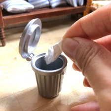 Miniature Trash Can Metal Silver Empty Furniture 1:12 Scale Pocket Accessories
