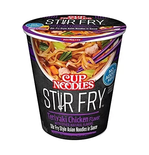 Nissin Cup Noodles Stir Fry Asian Ramen Teriyaki Chicken Flavor Soup 12 Pack - Afbeelding 2 van 2