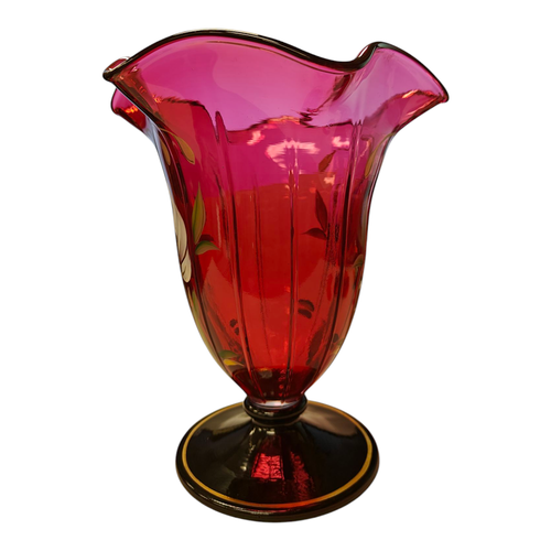 Fenton Cranberry Splendor Vase 49/1750 Connoisseur Collection HandPainted Signed - Picture 2 of 7
