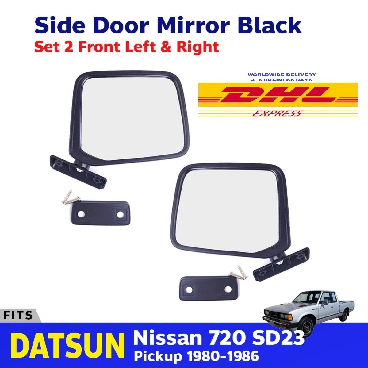 Side Door Mirror Black Pair For 1980-1986 Nissan Datsun 720 SD23