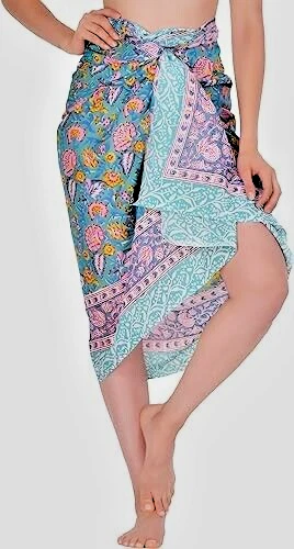 Hand Block Print Scarves Woman Handmade Sarong Cotton Beach Wrap Cover Up Scarf - Image 2 of 4