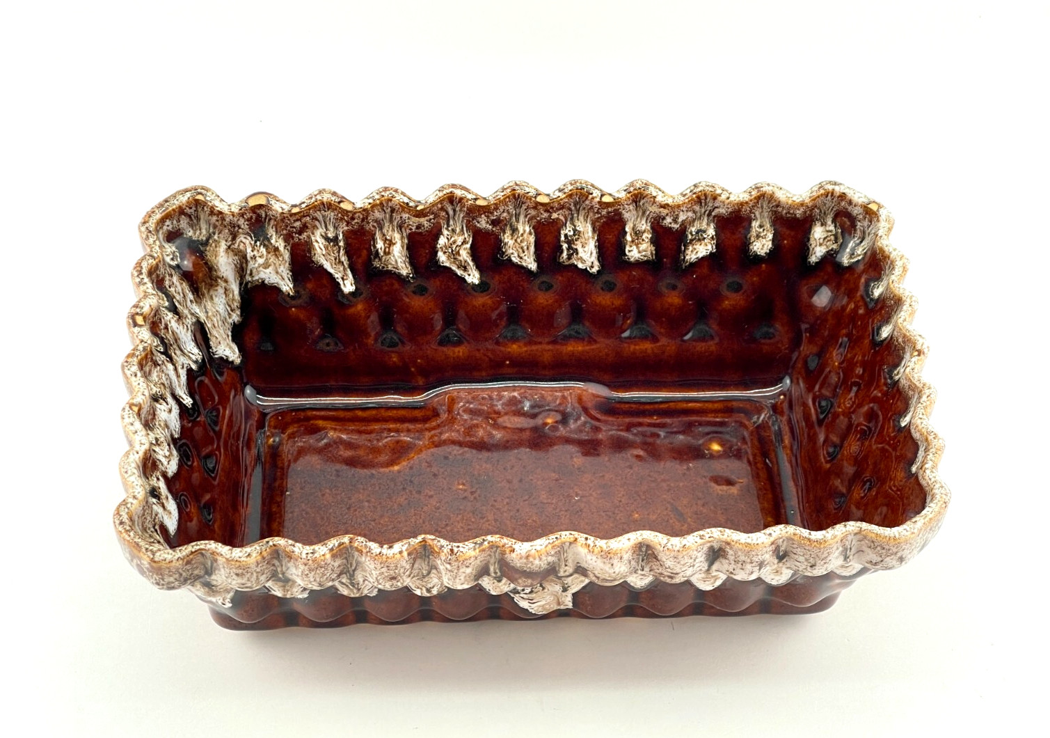 Mid-Century Planter or Dish UPCO Pottery Company #103 Brown Drip Glaze USA 10"L