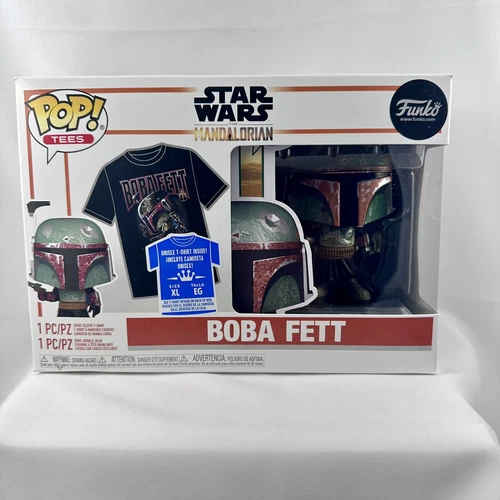 NEW Funko Pop and Tee Star Wars The Mandalorian METALLIC Boba Fett #462 XL Shirt