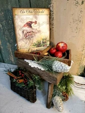 PRIMITIVE VICTORIAN VINTAGE STYLE OLD WORLD CHRISTMAS SANTA GREETING CANVAS SIGN