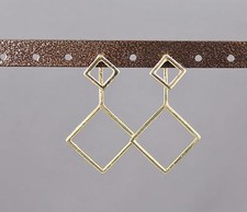gold dangle ear jacket front back earrings square geometric double look stud