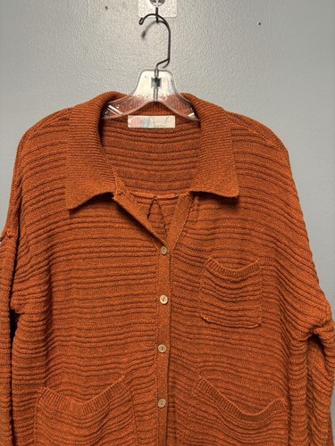 Free People FP Beach Day Dreaming Button-Up Cardigan Sz S Oversized Rust - Picture 2 of 14