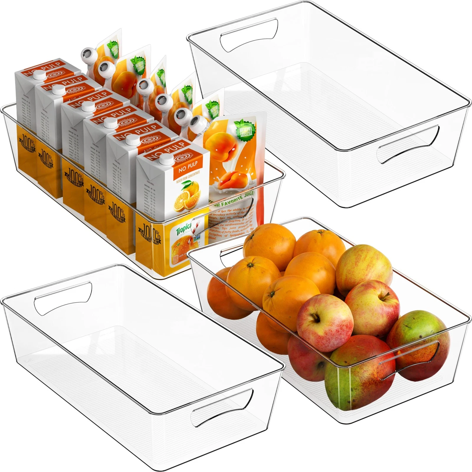 4 Pcs Kitchen Clear Bin Storage Organizer, 15" x 8" x 3.75"