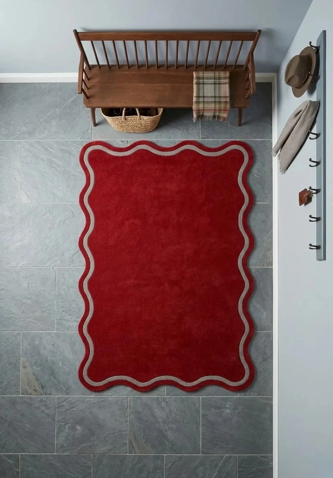 Hand-Tufted Wool Rug, Red Scalloped Wavy Edge Area Handmade Design Carpet Rug
Opens in a new window 
