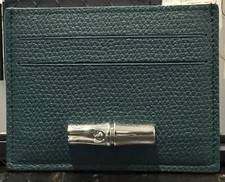 Longchamp Teal Leather Toggle Card Holder New