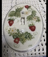 Vintage Strawberries & Floral Cross Stitch Light Single Switch Cover Handmade