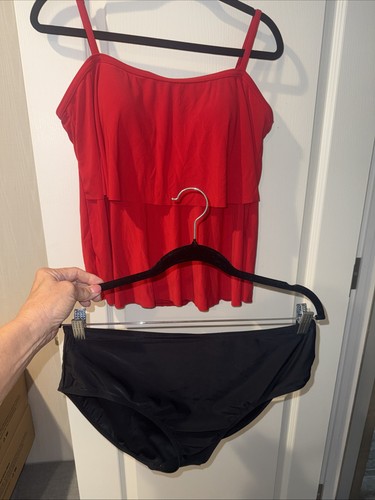 WOMENS TANKINI SWIMSUIT BATHING SUIT-RED BLACK RUFFLE BIKINI SIZE XL